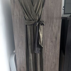 L'AGENCE Metallic Gold Maxi Dress